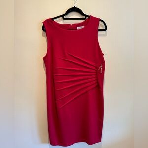 Bright Red Sleeveless Dress with Zipper & Ruching Accent - Carmen Marc Valvo